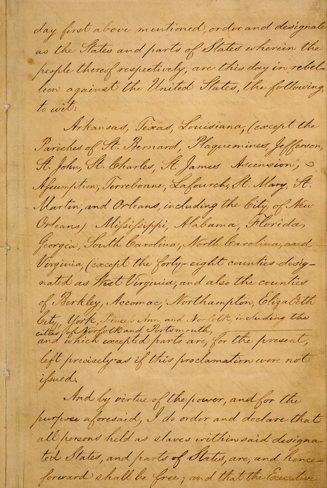 صفحة 3 من وثيقة إعلان تحرير العبيد بأمريكا