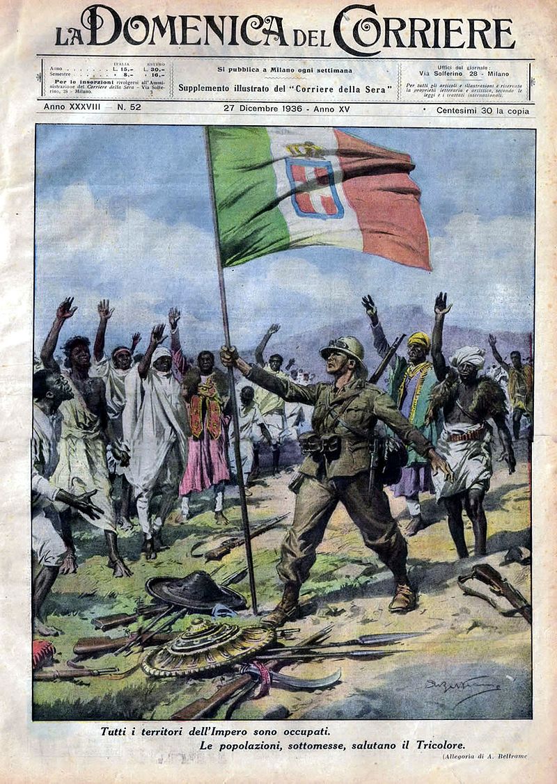 غلاف جريدة لا دومينيكا ديل كوريير وقت انتصار إيطاليا على الحبشة